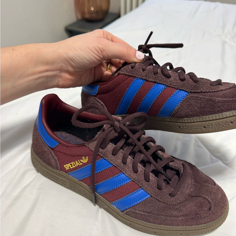 Adidas Spezial Sneakers in Maroon/Brown with Blue Stripes